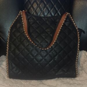 Big BUDDHA Chic Black Quilted Shoulder Bag with Gold Accents